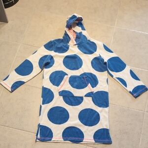 Mini Boden Blue and White Polka Dot Hooded Long Sleeve Towel Dress